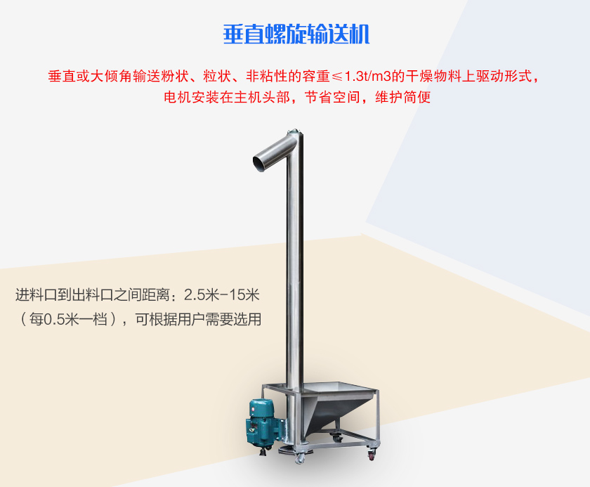 垂（chuí）直或大倾角输送粉状、粒状、非（fēi）粘性的容重≤1.3t/m3的干燥物料上驱动形式，电机安装在主机头部，节省空间，维护（hù）简便