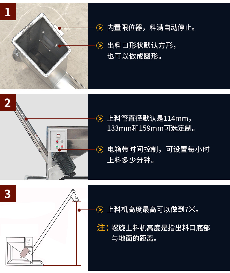 不鏽鋼（gāng）螺旋輸送機自動上料，可定製（zhì）管（guǎn）徑，高度可做到7米